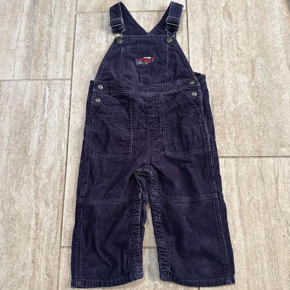 Janie and Jack Baby Boy Navy Blue Corduroy Car Bib Overalls Size 18-24 months